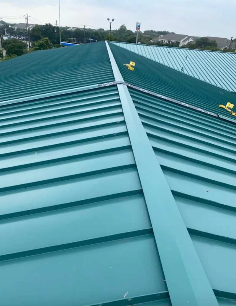 Green commercial metal roof ridge and valley for Metal Roof Repair in Lower Southampton